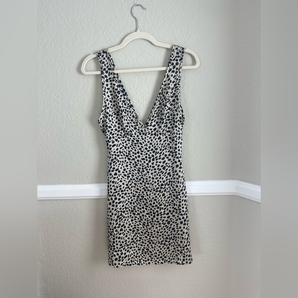Silky tan & black leopard mini dress